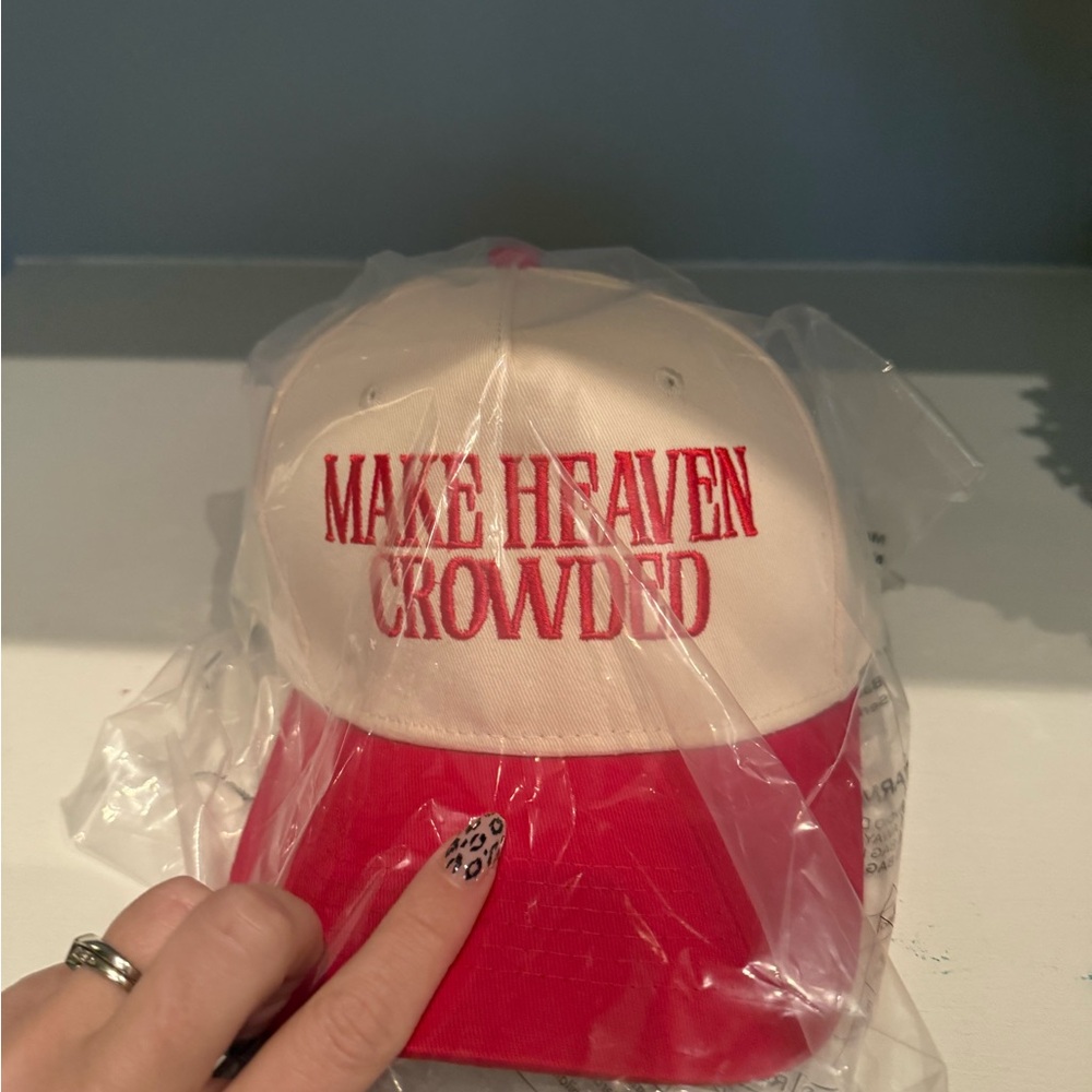 Red and White Cap with Embroidered Text